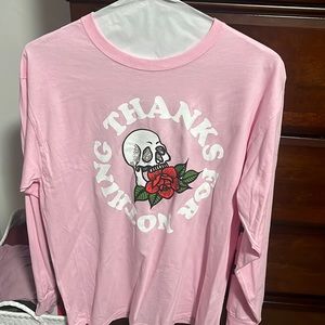 Rue21 Pink long sleeve skull shirt